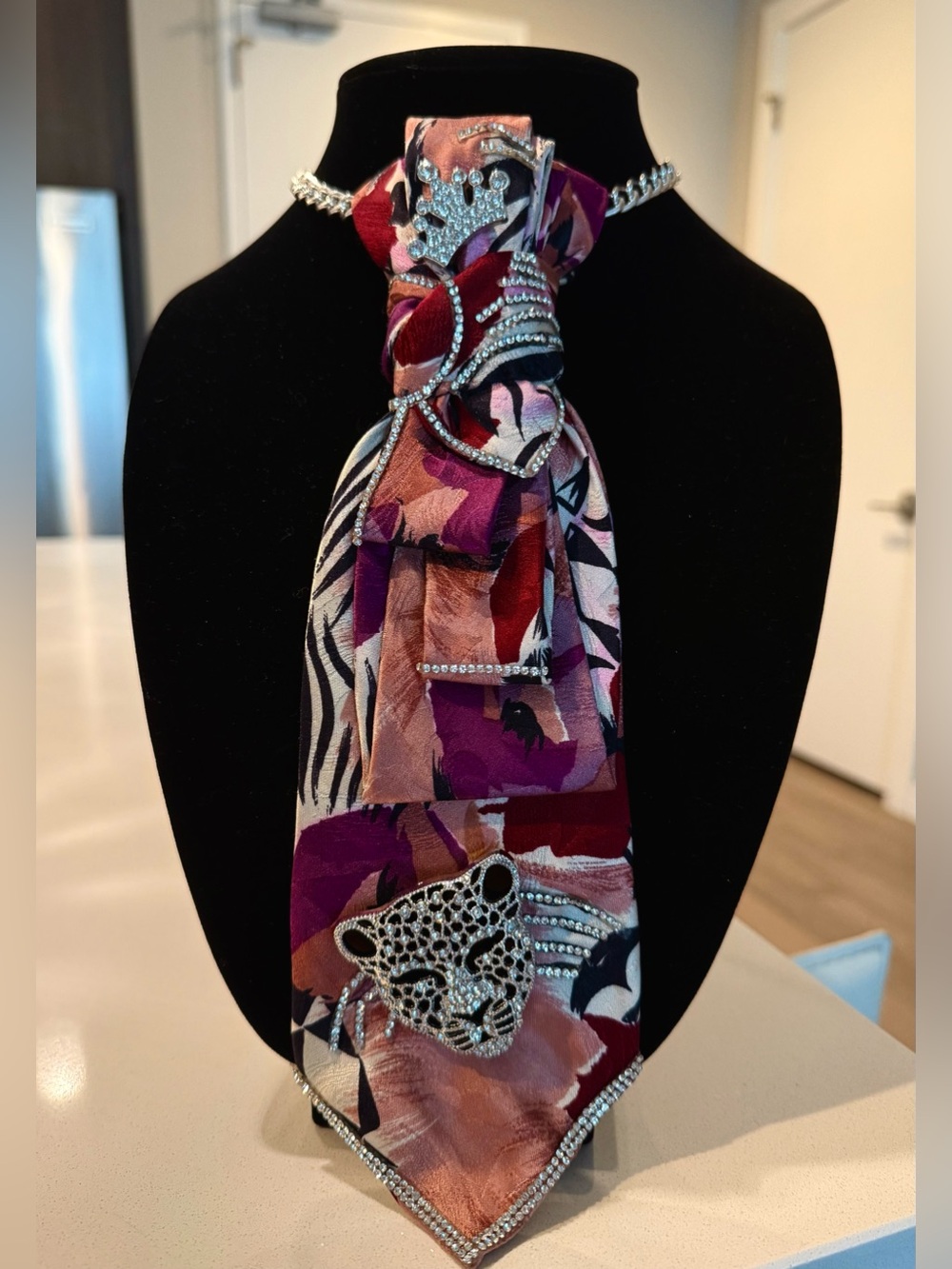 Vintage Purple and Pink Rhinestone Scarf Necklace